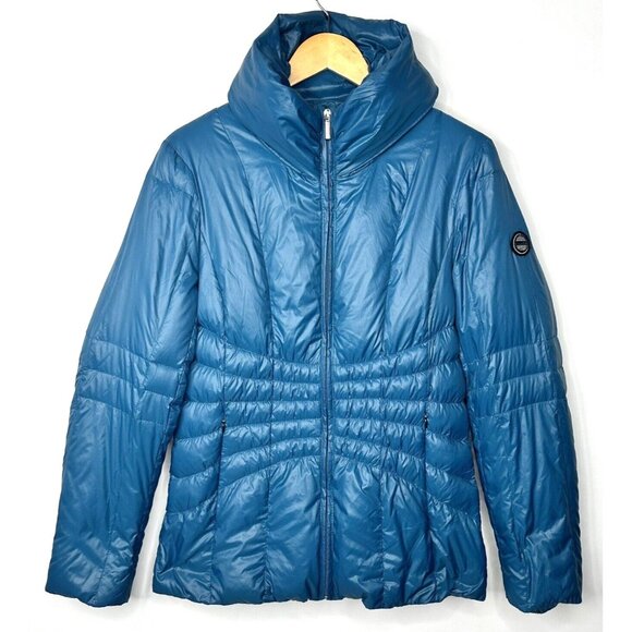 Calvin Klein Womens Puffer Jacket Duck Down Packable Zip Pockets Green Medium - Picture 1 of 16